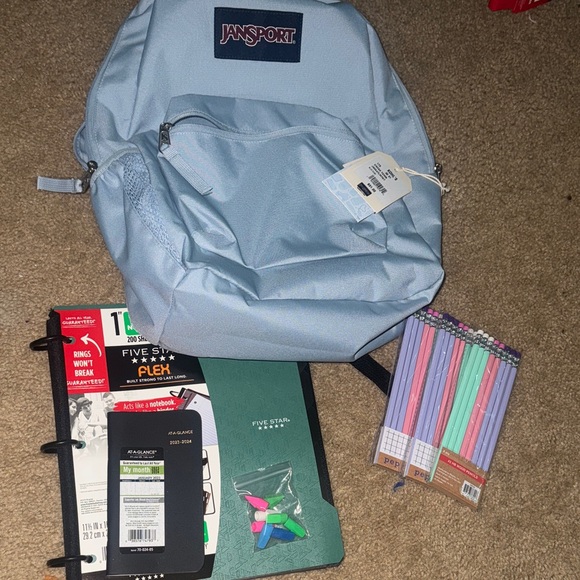 Jansport Other - Jansport Sky Blue Backpack, 5 star binder, wood pencils, erasers, and planner